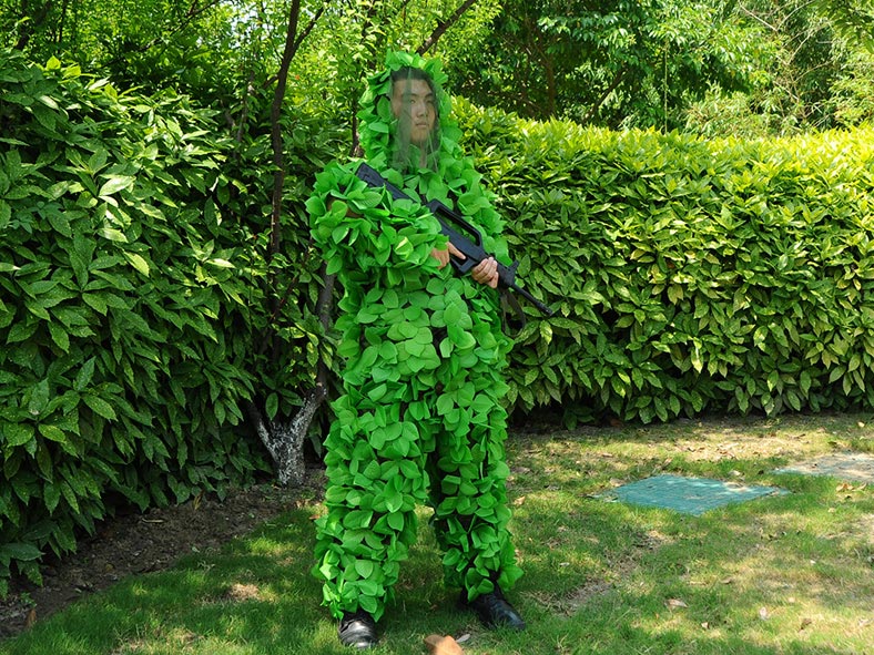 手工粘花樹葉兩件套偽裝服